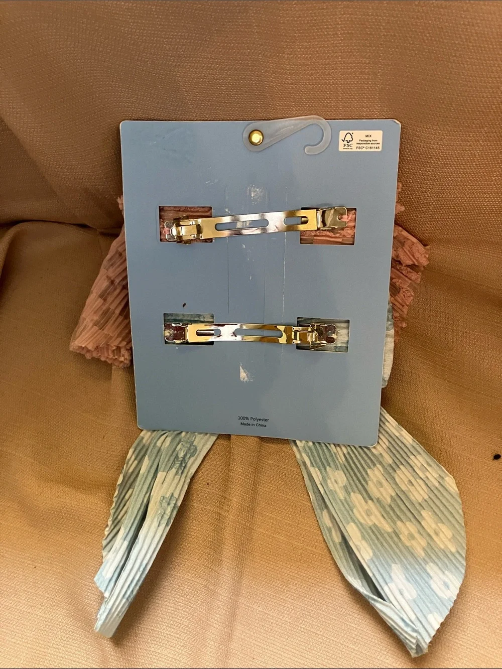 Pink Linen Girls' Bow Hair Clip Set - Pink & Light Blue